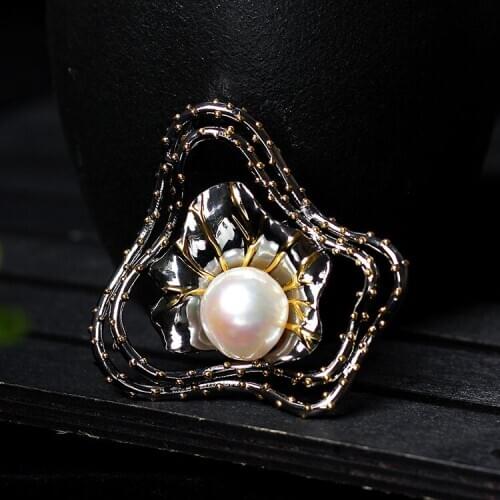 Near Round Pearl Jewelry S925 Sterling Silver Retro Thai Silver Women Craft Lotus Leaf Handmade Pendant And Brooch Dual-use
