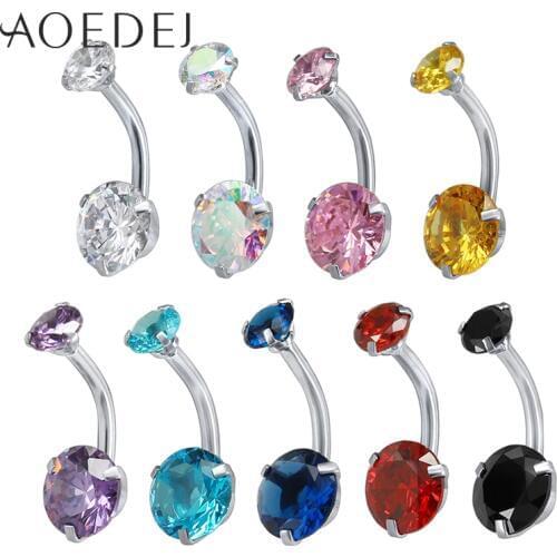 AOEDEJ 9pcs/lot Crystal Navel&Bell Button Rings Stainless Steel Piercings Ombligo Cubic Zircon Piercing Nombril Navel Piercing