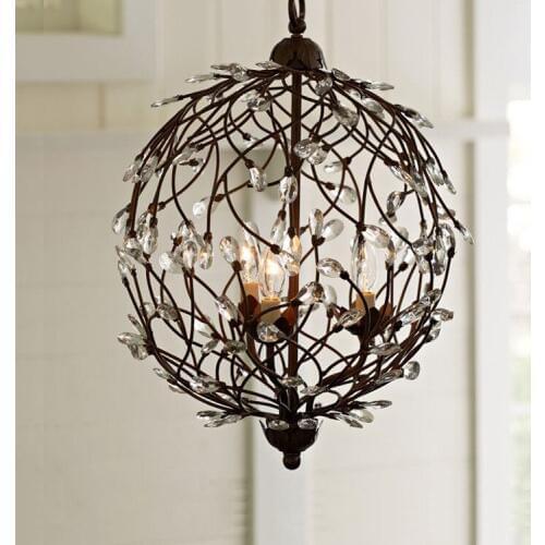 Nordic American Modern Crystal Chandelier Tree branches ball black iron for living room Bedroom Kitchen hanging lighting 40
