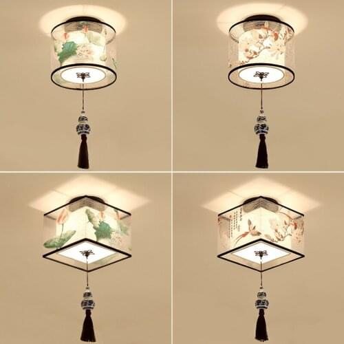 Modern new Chinese style round aisle ceiling lamp simple imitation sheepskin porch balcony square small ceiling lamp