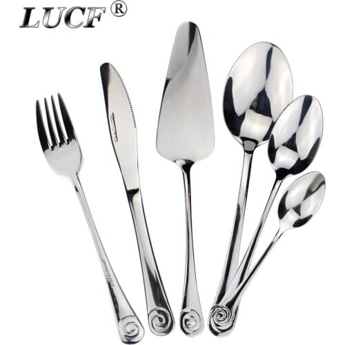 LUCF Stainless Steel Western Practical Dinnerware with Cake Server 6pcs Separate Resonable Cutlery Mirror Polish for family