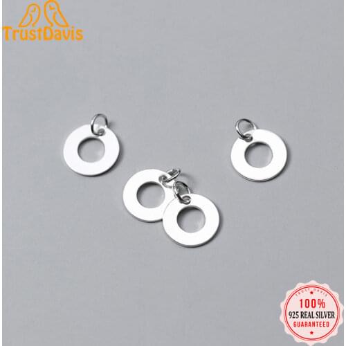 TrustDavis Real 925 Sterling Silver Fashion Sweet Round Wafer Charm Pendant Handmade DIY Accessories Jewelry Wholesale DZ416
