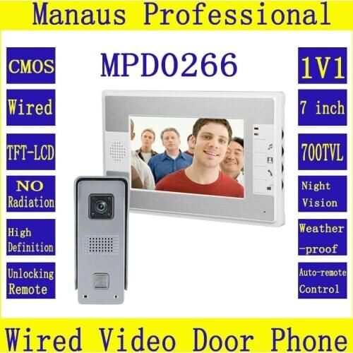 Smarthome 7 inches TFT Screen Video Door Phone Doorbell Intercom Kit 1- NightVision camera 1- monitor 1V1 Doorphone System D266a