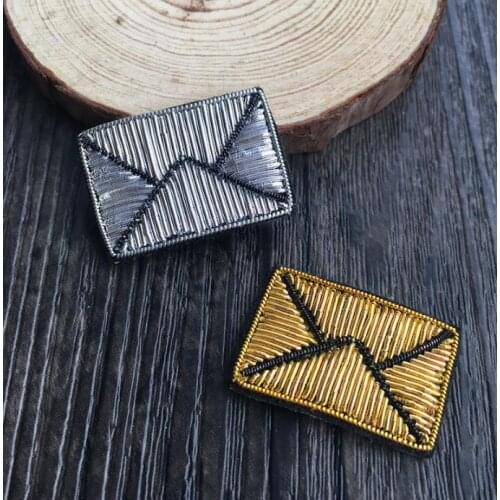 Envelope Emboridered Patch Brooch Indian Silk Wire Handmade Embroidered Badge Fabric Patch Fashion Clothing DIY Craft Supplies