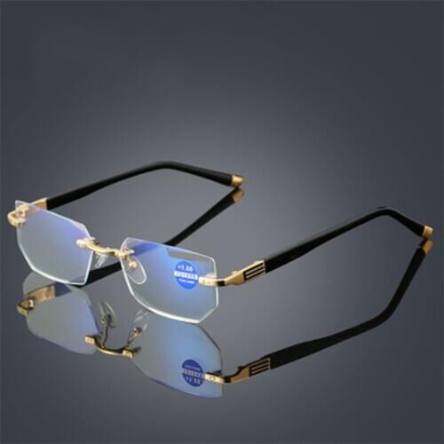 Quality Metal Rimless Presbyopic Anti Blue Light Reading Glasses Women Elder Men