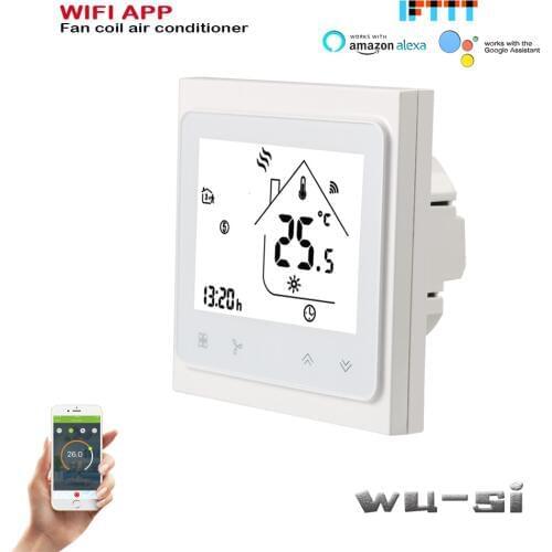 TUYA WIFI thermostat 4P/2P heat cool temp thermostat,works with Alexa google home,24VAC 95-240VAC