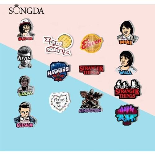 Funny Stranger Things Brooches Pins Acrylic Art Photo This is Fine Epoxy Brooches Gift for Kids Friends Lapel Pin for Shirt Bag