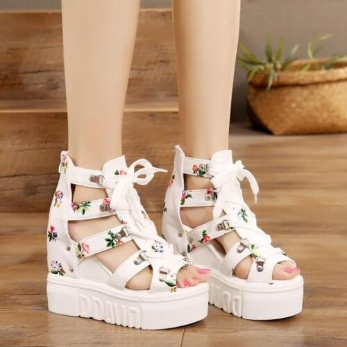 Hot Print Leisure Wedges Womens Shoes 2021 Summer Shoes Women Sandals Platform Shoelaces High Heels Casual Shoes Woman