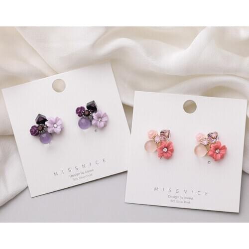 Korean Shiny Crystal Shell Flower Earrings for Women Metal Purple Daisies Rose Statement Stud Earrings Party Jewelry Brincos
