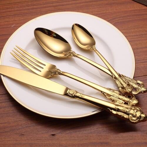 1pc Gold Cutlery Stainless Steel Dinnerware Steak Knife Fork Spoon Tea spoon Luxury Golden Cutlery Wedding Party Tableware set