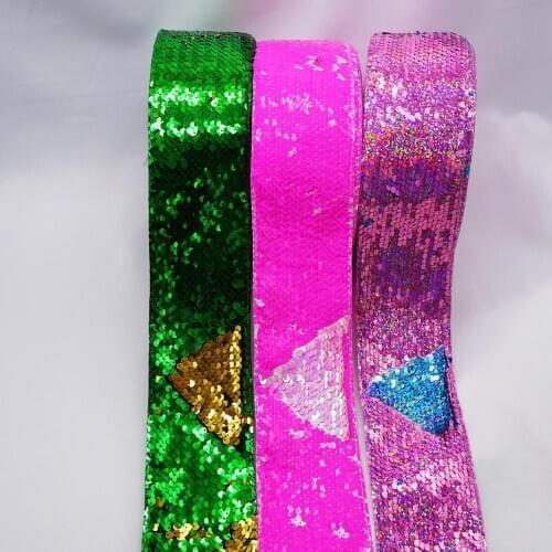25 Yard Roll 3 inch 75MM Double color Sequin Fabric Reversible Sequin Ribbon