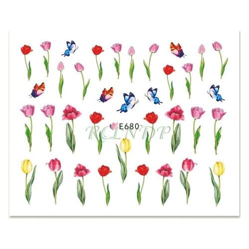3D Nail Sticker all decoration tulip Flower butterfly rose Nails Art Pegatinas Sliders Adhesive Tips Manicure Wraps Foil Tools