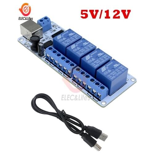 4 Channel 4-CH 5V/12V USB Relay Square Port Automation Module Board Computer Control For Arduino PIC DSP AVR With USB Cable