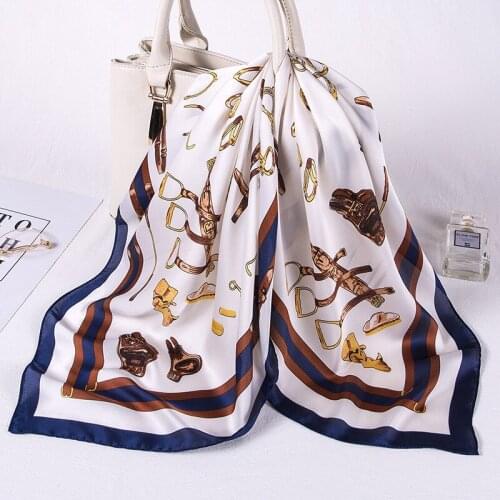 70 * 70CM 2021 Spring and Summer New Geometric Printing Ladies Square Scarf Imitation Silk Decorative Silk Scarf Small Scarf