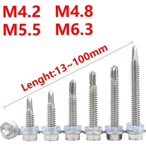 #8 #10 #12 #14Hexagon head electric drill Screw Thread Self Tapping Self Drill Screw Bolt 410 Stainless Steel M4.2 M4.8M5.5 M6.3