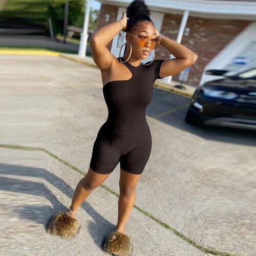 Inclined Shoulder Asymmetrical Rompers Womens Jumpsuit Women Clothes Bodycon Outfits Streetwear Elastic Hight Skinny Playsuits
