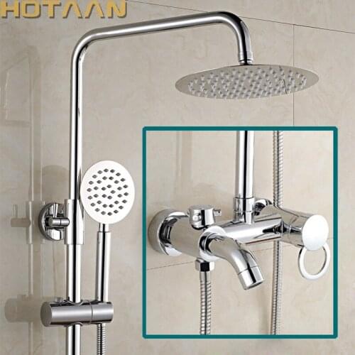 Free shipping 1 Set Bathroom Rainfall Shower Faucet Set Mixer Tap With Hand Sprayer Wall Mounted Chrome Copper YT-5335