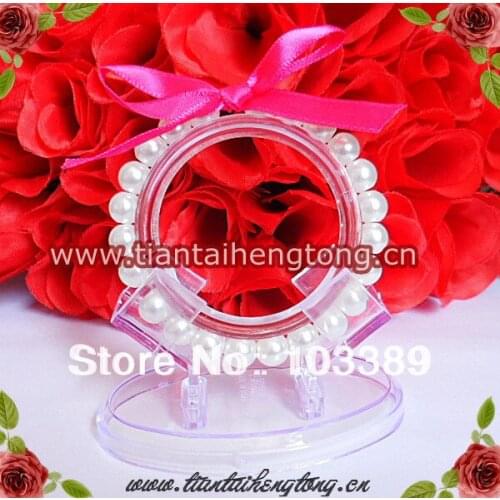 Free shipping 10pieces per lots cheap promotional white plastic pearl bracelet with pink butterfly tie,children bracelet