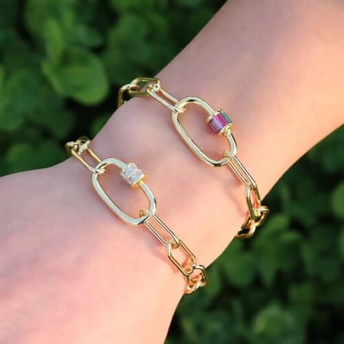 New Design Cubic Zirconia Geometric Oval Bracelet for Women Girls Gold Color Link Chain Jewelry Party Gift bijoux femme brs01