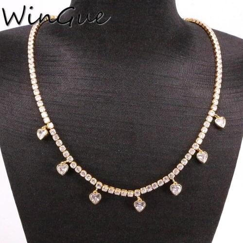 Clear CZ Pave Heart Charm Pendants Necklaces For Women Dainty Heart Tennis Chain Choker Necklace Best Couple Jewelry Gift