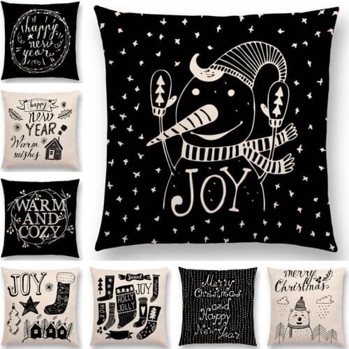 Black and White Style Christmas Happy New Year Snowman Gift Warm Home Deer Bear Fox Good Cushion Cover Sofa Throw Pillow Case