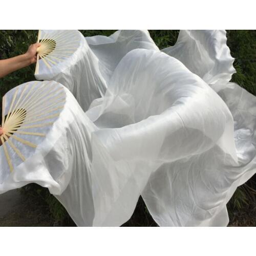 1 Pair Belly Dance Silk Bamboo Long Fan Veil Solid Color White Green Orange Red Assorted Color For Children & Adults