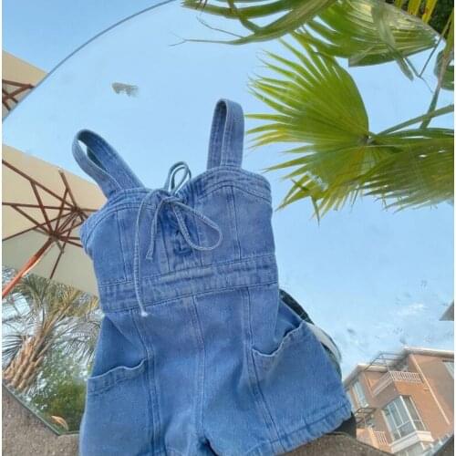 2021 New Girls Denim Overalls Summer Cotton Fashion Kids Pants 1-6t CO271