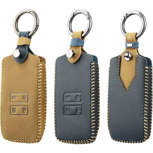 For Renault Koleos Kadjar Megane Talisman Captur Espace Clio Key Ring Chain Fob Shell 2016-2021 4 Button Leather Key Case Cover