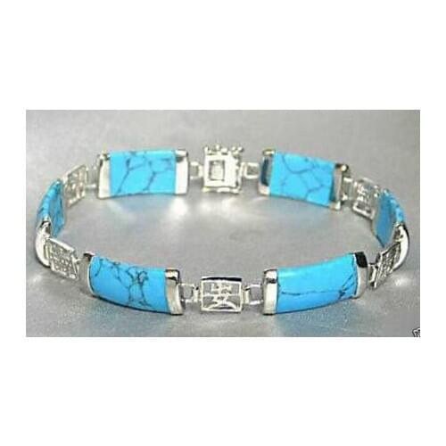 Pretty Blue Turquoise Silver Fortune Lucky Link Bracelet