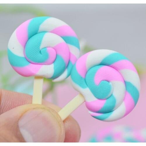 Kawaii Soft Polymer clay lollipop rainbow color 50pcs/lot 23*37mm