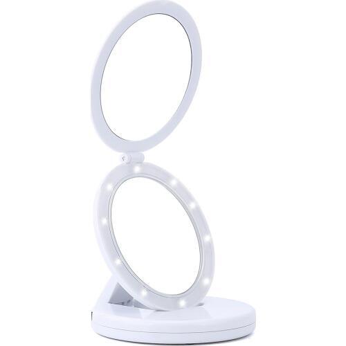 Best Hot Sale Foldable LED Makeup Double Mirrors 5X Magnifying Mirrors Desktop Mirror Beauty Tools TK-ing