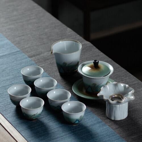 Bowl Tea Set Set Japanese Style Kiln Baked Glow Retro Cover Teacup Set Porcelain Kung Fu Tea Set Gaiwan Tea Set Chinese Cup Set
