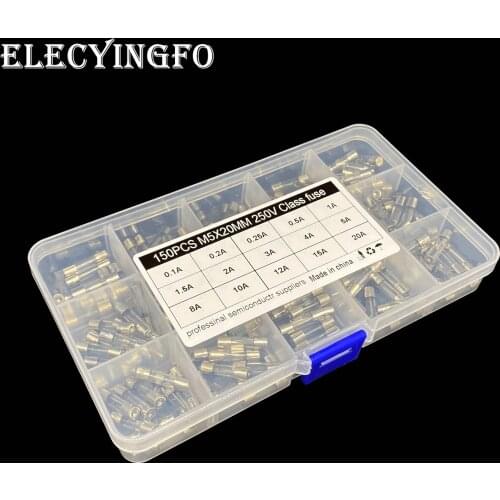 15values x10pcs 0.1A-20A 5X20mm Glass fuse mixed sample kit box 0.1A/0.2A/0.25A/0.5A/1A/1.5A/2A/3A/4A/5A/8A/10A/12A/15A/20A