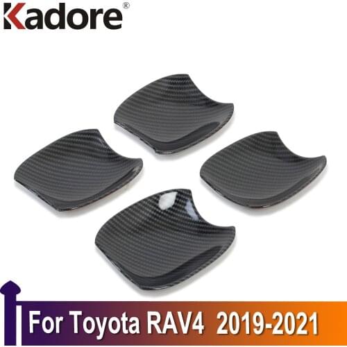 For Toyota RAV4 RAV 4 2019 2020 Chrome Carbon Fiber Side Door Handle Cover Trims Car Decoration Exterior Accessories