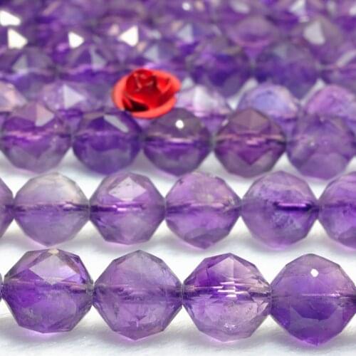 Natural Amethyst Diamond Faceted Round Loose Beads Wholesale Gemstone Semi Precious Stones Bracelet Necklace Diy Jewelry Making