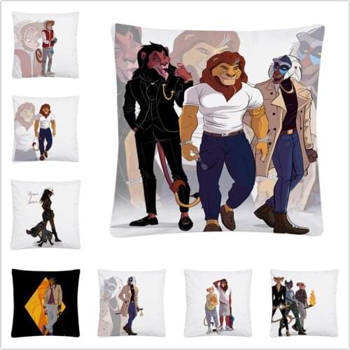 Lion cos human clothes cartoon picture Soft Short Plush Cushion Cover Pillow Case for Home Sofa Car Decor Pillowcase45X45cm