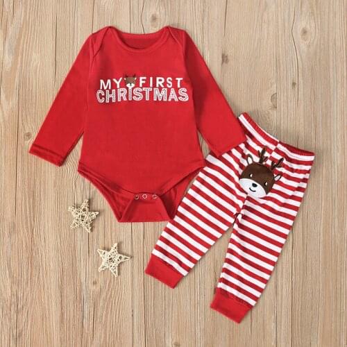 2021 Fall Winter New Children Christmas Romper Santa Claus Elk Pants Long Sleeve 2Pcs Jumpsuit Baby Girl Clothing Sets