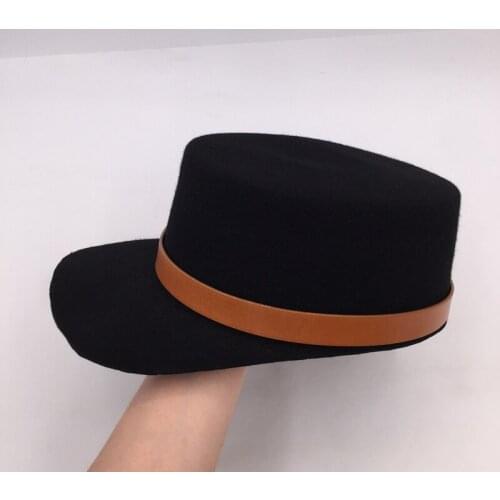 The new womens hats wool belt fashion flat-topped navy cap equestrian mens visor tide