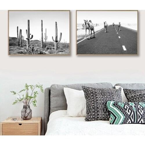 Camels On The Road Black White Posters and Prints Modern Boho Photography Desert Canvas Painting Picture Living Room Home Decor