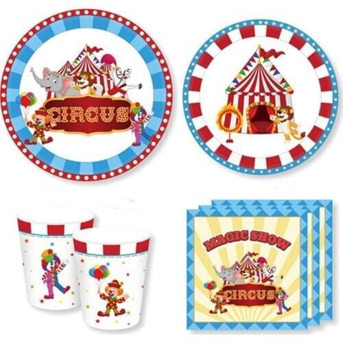 44pcs/set Carnival Circus Birthday Party Supplies Safari Party Paper Napkins Birthday Disposable Tableware Jungle Party Plate