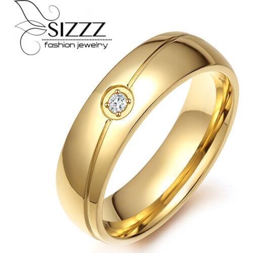 SIZZZ Wedding Rings For Women Stainless Steel with Prong Setting CZ Stone USA Size 5 to 13