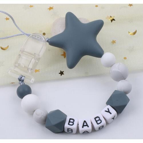 Customized Silicone Pacifier Clips Chain For Infant Big Star Feeding Chew Toy Pacifier Chain Holder Baby Shower Gift