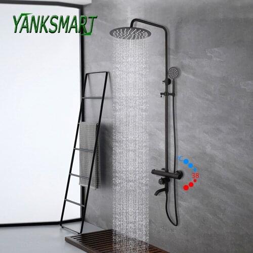 YANKSMART Bathroom Faucet Matte Black Rain Shower Bath Faucet Wall Mounted Bathtub Shower Mixer Tap Shower Faucet Shower Set