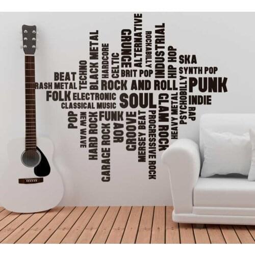 Modern Music Style Words Wall Sticker Classroom Guitar Pop Rock Jazz Punk Soul Wall Decal Vinyl Home Decor