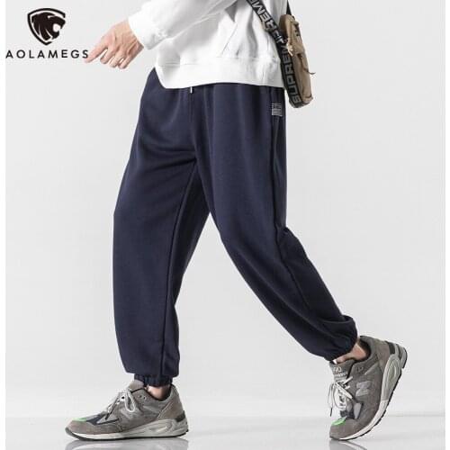 Aolamegs Sweatpants Men Solid Color Pocket Drawstring Track Pants Loose Casual Comfortable Fashion Trouser Minimalist Streetwear