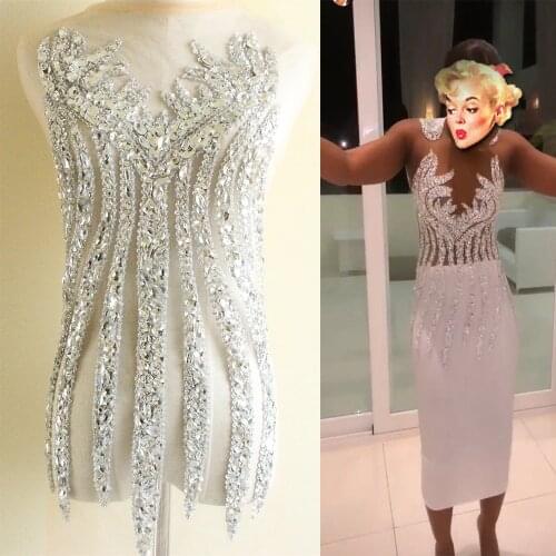 Rhinestone Applique Dress Size Design Full Length Body Hand-made Sparkle Applique Bodice Patches for Wedding Gown Bridal dress