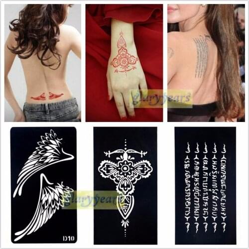 1pc Large Mehndi Henna Glitter Temporary Tattoo Stencil Paper Template Body Art Henna Art Paint Airbrush Paste Beauty Sexy Decal