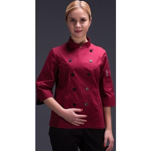 Chef uniform for women summer restaurant cook workwear red chef jaket black shirt hotel uniform waiter workwear chef clothes