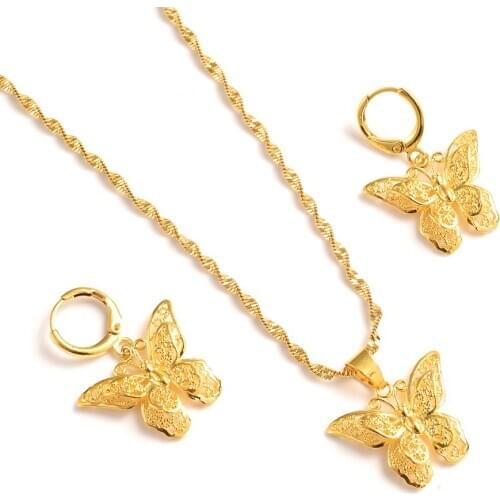Animal Butterfly gold Jewelry sets Wedding pendant Necklace Earrings Jewelry Sets necklace earring set for women girls gifts