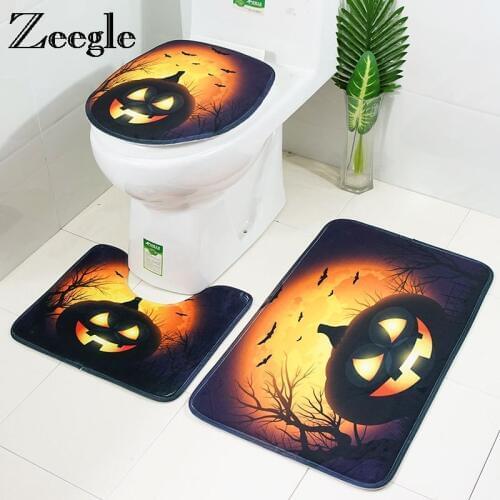Zeegle Halloween Bath Mat 3Pcs/set Bathroom Carpet Foot Mat Anti-slip Mat For Toilet Bath Rugs Absorbent Bathroom Floor Mats